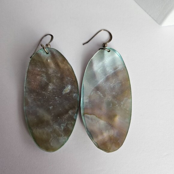 Natural Abalone Shell Earrings - Dangle – Iridescent Coastal Boho Style - Picture 3 of 11